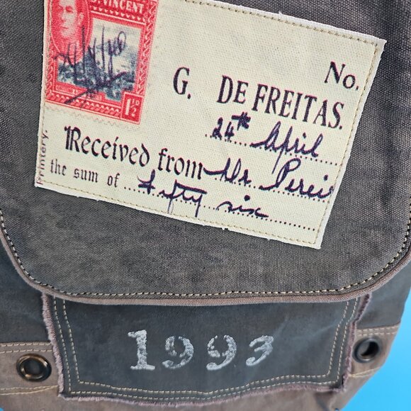 Chloe & Lex Cotton + Leather Crossbody Bag – Vintage Stamp Design - Picture 4 of 15